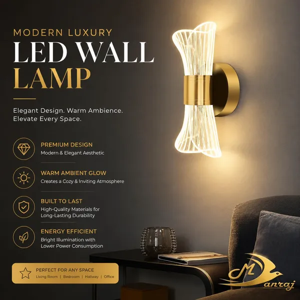 Manraj_Curvy_Style_Led_Wall_Light_With_3_Color_Modes_|_Modern_Acrylic_Wall_Sconce_Lamp_For_Living_Room,_Bedroom,_Hallway_&_Home_Decor_|_Gold_Finish_(23_Cm)_(Pack_Of_2,_Curvy)