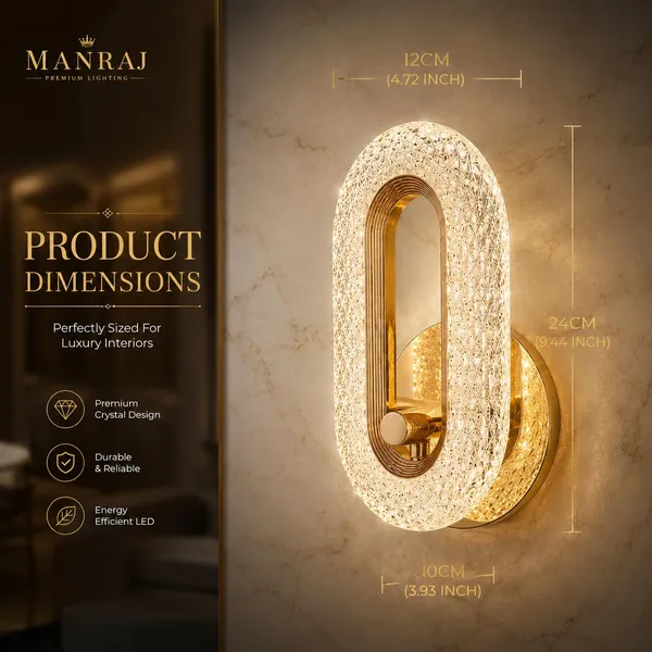 Manraj_Curvy_Style_2_Led_Wall_Light_With_3_Color_Modes_|_Modern_Acrylic_Wall_Sconce_Lamp_For_Living_Room,_Bedroom,_Hallway_&_Home_Decor_|_Gold_Finish_(23_Cm)_(Pack_Of_2,_Oval_Crystal)