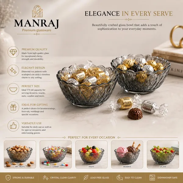 Manraj_Flower_Shape_Set_Of_6_For_Dessert,_Dips,_Nuts_And_Snacks_Bowls_(170Ml_Each)_For_Mixing,_Storing_Suitable_For_Serving_Desserts,_Fruits,_Dry_Fruits,_Lentils_And_Snacks_(Black)