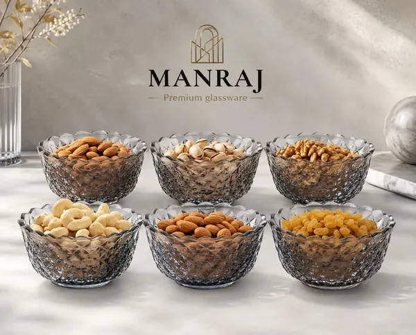 Manraj_Flower_Shape_Set_Of_6_For_Dessert,_Dips,_Snacks_&_Nutsbowls_(170Ml_Each)_For_Mixing,_Storing_Suitable_For_Serving_Desserts,_Fruits,_Dry_Fruits,_Lentils_And_Snacks_(Black)