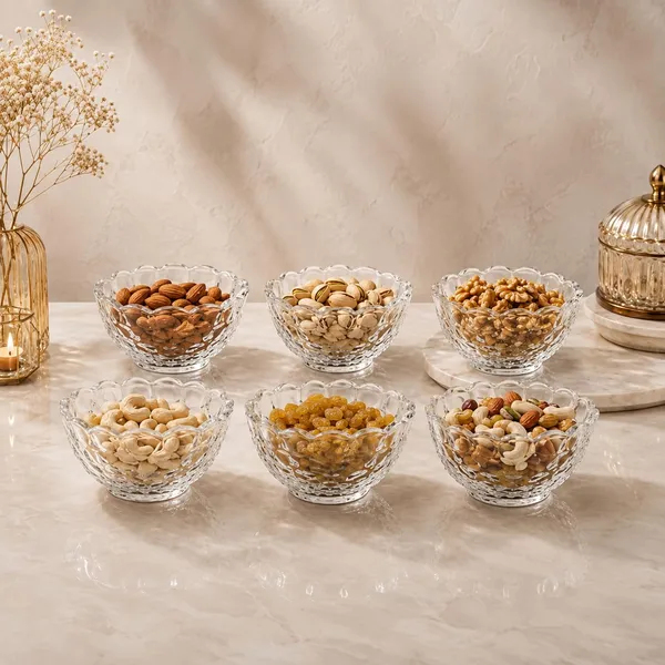 Manraj_Flower_Shape_Set_Of_6_For_Dessert,_Dips,_Nuts_&_Snacks_Bowls_(170Ml_Each)_For_Mixing,_Storing_Suitable_For_Serving_Desserts,_Fruits,_Dry_Fruits,_Lentils_And_Snacks_(Clear)