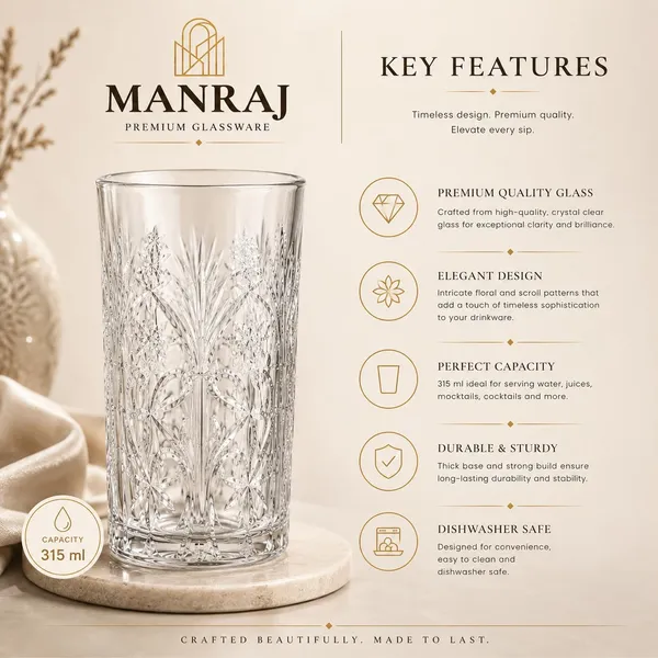 Manraj_Premium_Quality_Water/Juice_Glass_Set_Of_6_315Ml,_Flower_-_Drinking_Glasses_For_Iced_Tea,_Cold_Drink,_Mojito,_Everyday_Use
