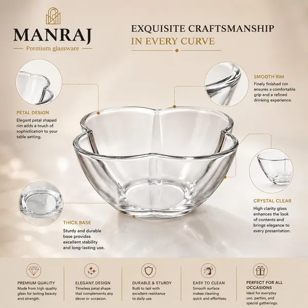 Manraj_Flower_Shape_Set_Of_6_For_Dessert,_Dips,_Nuts_&_Snacks_Bowls_(160Ml_Each)_For_Mixing,_Storing_Suitable_For_Serving_Desserts,_Fruits,_Dry_Fruits,_Lentils_And_Snacks_(Clear)
