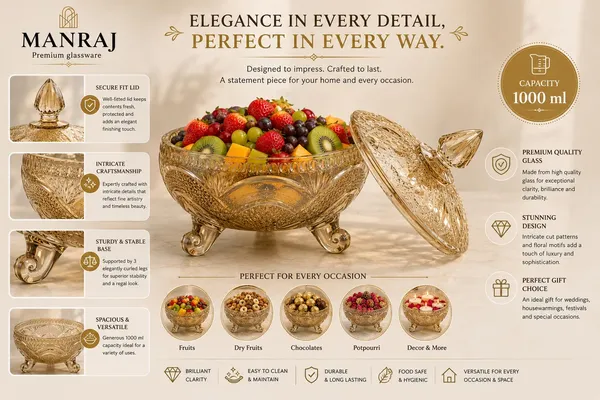 Manraj_Diamond_Texture_Donga_With_Glass_Lid_1000Ml,_Heat_&_Cold_Proof_For_Cooking,_Serving,_Storing_Suitable_For_Snacks,_Fruits,_Salad,_Noodles,_Maggi,_Pudding,_Ice-Cream_(Gold)