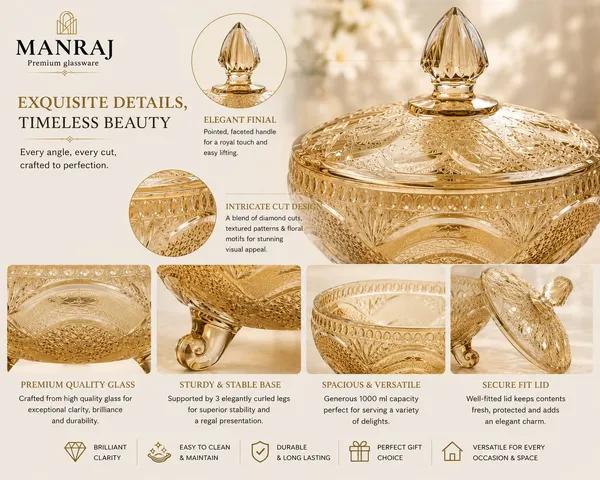 Manraj_Diamond_Texture_Donga_With_Glass_Lid_1000Ml,_Heat_&_Cold_Proof_For_Cooking,_Serving,_Storing_Suitable_For_Snacks,_Fruits,_Salad,_Noodles,_Maggi,_Pudding,_Ice-Cream_(Gold)