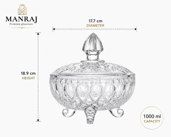 Manraj_Diamond_Texture_Donga_With_Glass_Lid_1000Ml,_Heat_&_Cold_Proof_For_Cooking,_Serving,_Storing_Suitable_For_Snacks,_Fruits,_Salad,_Noodles,_Maggi,_Pudding,_Ice_Cream_(Clear)