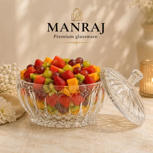Manraj_Diamond_Texture_Donga_With_Glass_Lid_1140Ml,_Heat_&_Cold_Proof_For_Cooking,_Serving,_Storing_Suitable_For_Snacks,_Fruits,_Salad,_Noodles,_Maggi,_Pudding,_Ice-Cream_(Clear)