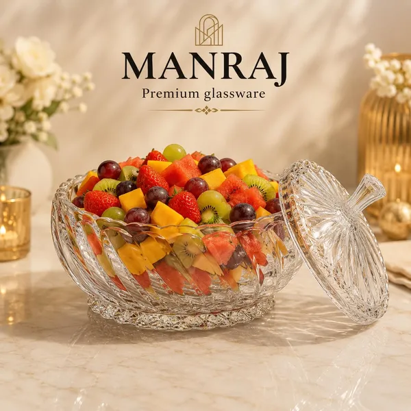 Manraj_Diamond_Texture_Donga_With_Glass_Lid_1140Ml,_Heat_&_Cold_Proof_For_Cooking,_Serving,_Storing_Suitable_For_Snacks,_Fruits,_Salad,_Noodles,_Maggi,_Pudding,_Ice_Cream_(Clear)