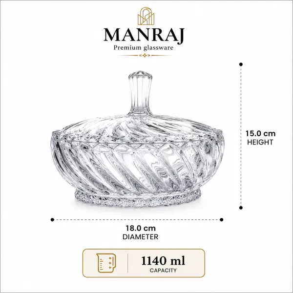 Manraj_Diamond_Texture_Donga_With_Glass_Lid_1140Ml,_Heat_&_Cold_Proof_For_Cooking,_Serving,_Storing_Suitable_For_Snacks,_Fruits,_Salad,_Noodles,_Maggi,_Pudding,_Ice_Cream_(Clear)