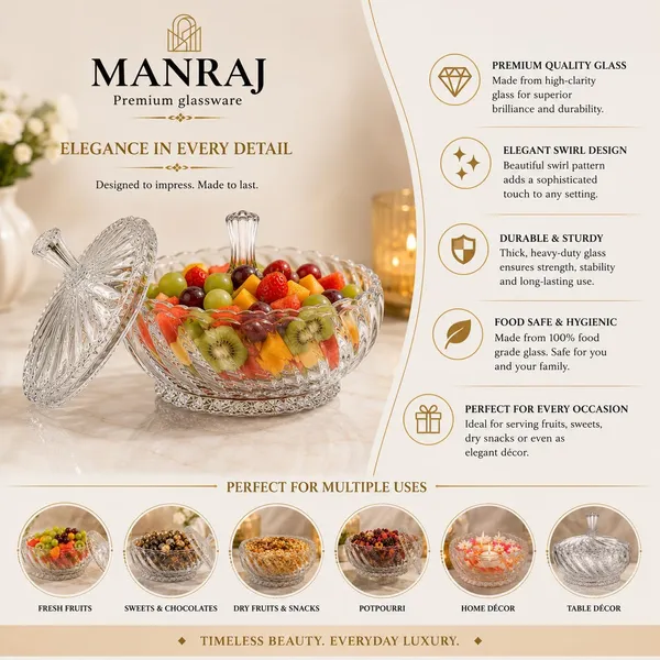 Manraj_Diamond_Texture_Donga_With_Glass_Lid_1140Ml,_Heat_&_Cold_Proof_For_Cooking,_Serving,_Storing_Suitable_For_Snacks,_Fruits,_Salad,_Noodles,_Maggi,_Pudding,_Ice_Cream_(Clear)
