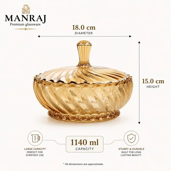 Manraj_Diamond_Texture_Donga_With_Glass_Lid_1140Ml,_Heat_&_Cold_Proof_For_Cooking,_Serving,_Storing_Suitable_For_Snacks,_Fruits,_Salad,_Noodles,_Maggi,_Pudding,_Ice_Cream_(Gold)