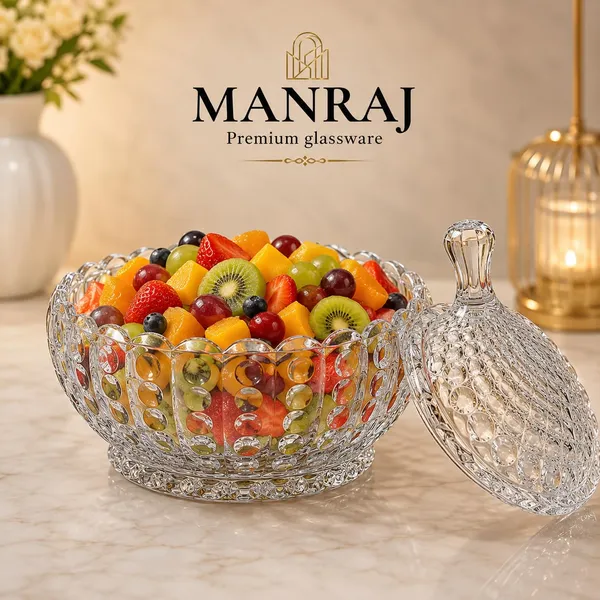 Manraj_Diamond_Texture_Donga_With_Glass_Lid_1140Ml,_Heat_And_Cold_Proof_For_Cooking,_Serving,_Storing_Suitable_For_Snacks,_Fruits,_Salad,_Noodles,_Maggi,_Pudding,_Ice-Cream_(Clear)