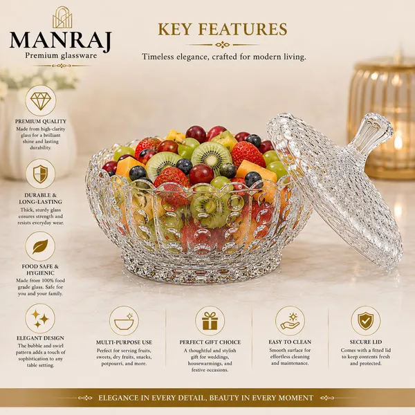 Manraj_Diamond_Texture_Donga_With_Glass_Lid_1140Ml,_Heat_And_Cold_Proof_For_Cooking,_Serving,_Storing_Suitable_For_Snacks,_Fruits,_Salad,_Noodles,_Maggi,_Pudding,_Ice-Cream_(Clear)