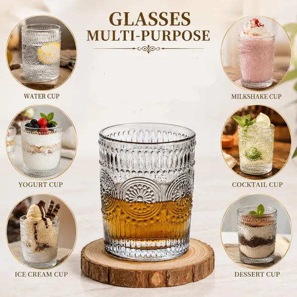 Manraj_Vintage_Drinking_Glasses_Set_Of_6,_Textured_Clear_Striped_Glass_Cups-6_Highball_Glasses_6_Rocks_Glasses,_Ribbed_Glassware_Set,_Mojito_Cups,_Cocktail_Glass,_Iced_Coffee_Cup