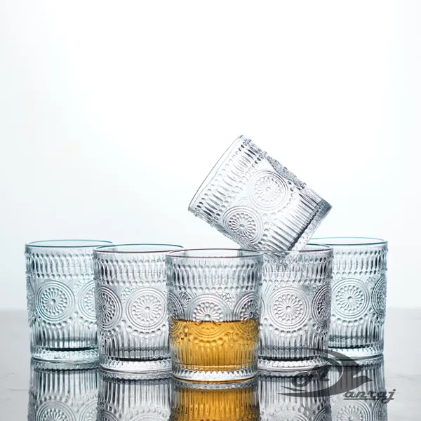 Manraj_Vintage_Drinking_Glasses_Set_Of_6,_Textured_Clear_Striped_Glass_Cups-6_Highball_Glasses_6_Rocks_Glasses,_Ribbed_Glassware_Set,_Mojito_Cups,_Cocktail_Glass,_Iced_Coffee_Cup