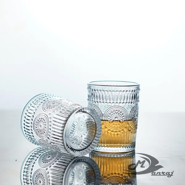 Manraj_Vintage_Drinking_Glasses_Set_Of_6,_Textured_Clear_Striped_Glass_Cups-6_Highball_Glasses_6_Rocks_Glasses,_Ribbed_Glassware_Set,_Mojito_Cups,_Cocktail_Glass,_Iced_Coffee_Cup