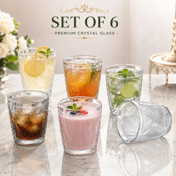 Manraj_Glass_Romantic_Embossed_Leaves_Decorative_Glasses_Set_Of_6,_Vintage_Glassware_Set,_Ripple_Drinkware,_Origami_Style_Transparent_Cocktail_Glasses_Set,_Bar_Beverages_Ice_Coffee_Cup,_(275Ml)