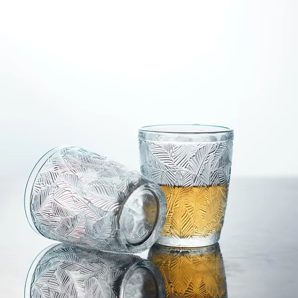 Manraj_Glass_Romantic_Embossed_Leaves_Decorative_Glasses_Set_Of_6,_Vintage_Glassware_Set,_Ripple_Drinkware,_Origami_Style_Transparent_Cocktail_Glasses_Set,_Bar_Beverages_Ice_Coffee_Cup,_(275Ml)