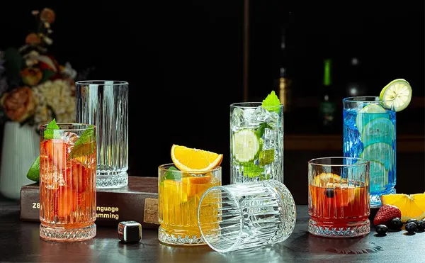 Manraj_Tall_Highball_Glasses_Set_Of_6,_Textured_Designer_Glassware_For_Drinking_Water,_Beer,_Or_Soda,_Trendy_And_Elegant_Dishware,_Dishwasher_Safe_(Hiball)_(255_Ml)_(_Large_)