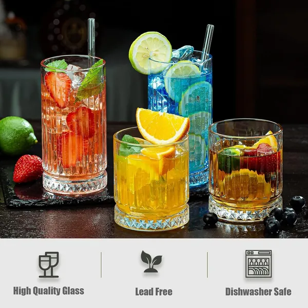 Manraj_Tall_Highball_Glasses_Set_Of_6,_Textured_Designer_Glassware_For_Drinking_Water,_Beer,_Or_Soda,_Trendy_And_Elegant_Dishware,_Dishwasher_Safe_(Hiball)_(255_Ml)_(_Large_)