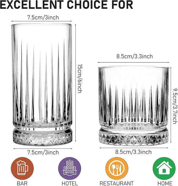 Manraj_Tall_Highball_Glasses_Set_Of_6,_Textured_Designer_Glassware_For_Drinking_Water,_Beer,_Or_Soda,_Trendy_And_Elegant_Dishware,_Dishwasher_Safe_(Hiball)_(255_Ml)_(_Large_)