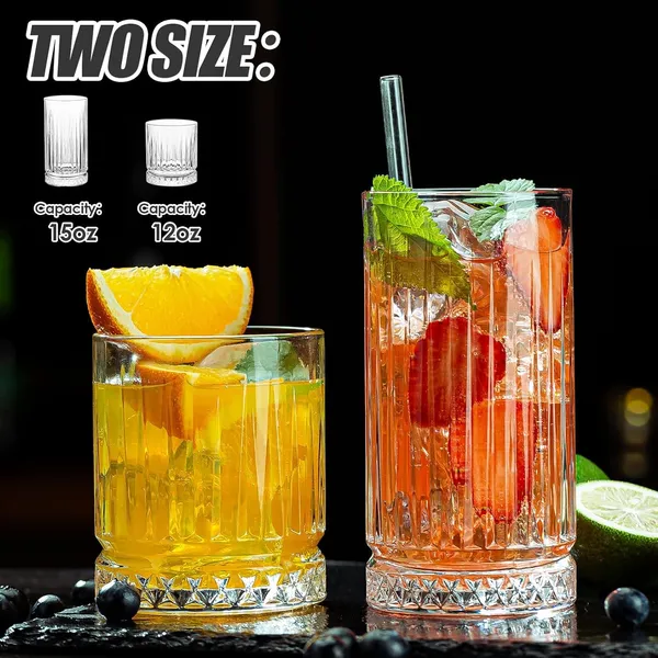Manraj_Tall_Highball_Glasses_Set_Of_6,_Textured_Designer_Glassware_For_Drinking_Water,_Beer,_Or_Soda,_Trendy_And_Elegant_Dishware,_Dishwasher_Safe_(Hiball)_(255_Ml)_(_Large_)