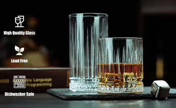 Manraj_Tall_Highball_Glasses_Set_Of_6,_Textured_Designer_Glassware_For_Drinking_Water,_Beer,_Or_Soda,_Trendy_And_Elegant_Dishware,_Dishwasher_Safe_(Hiball)_(255_Ml)_(_Large_)