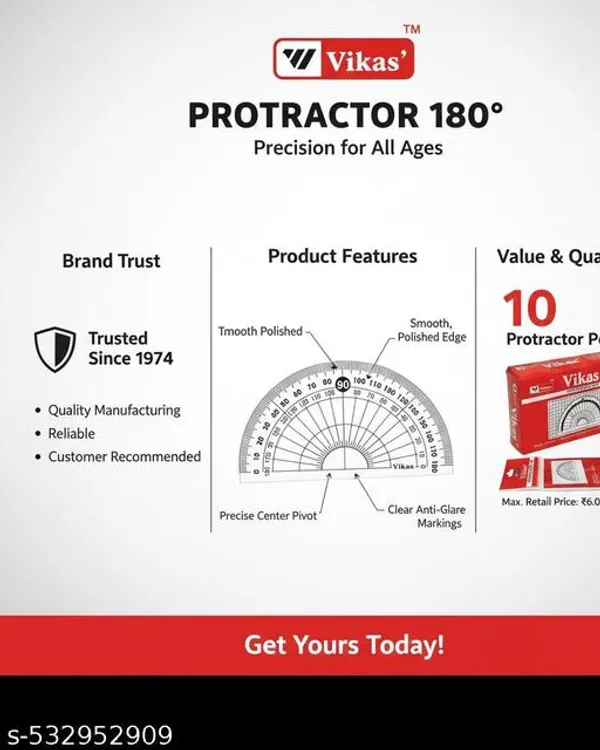 Vikas_180_Protractor_Pack_Of_10_Pieces_Transparent_Plastic_Protractor_For_Accurate_Angle_Measurement_Geometry_Set_For_Kids_-_Pack_of_5