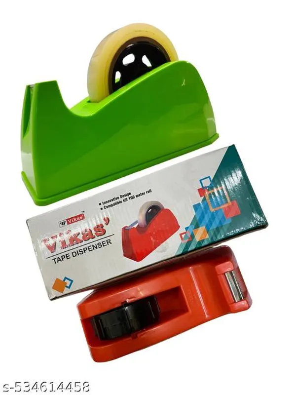 Vikas_Large_Tape_Dispenser_Pack_Of_2_Pieces_Green_Red_Compatible_With_100_Meter_Tape_Office_Use_Tape_Cutter_-_Pack_of_2