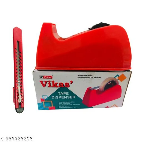 Vikas_Tape_Dispenser_Pack_Of_2_Pieces_Paper_Cutter_9mm_1_Piece_Combo_Compatible_With_100m_Tape_Office_School_Use