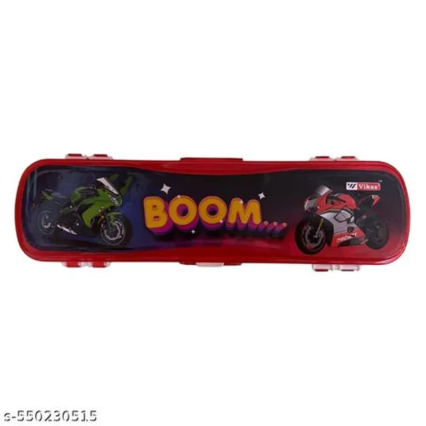 Vikas_Boom_Red_Pencil_Box_For_Kids_Dual_Toy_Bike_Design_Plastic_Pencil_Case_With_Double_Lock_Spacious_Compartments_Fun_Durable_Stationery_Organizer_For_School_Set_Of_1_-_Pack_of_6