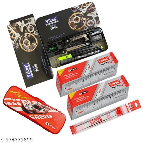 Vikas_Geo_Time_2026_Edition_Geometry_Box_15_Cm_Scale_Pack_Of_20_Ultra_Red_Race_Car_Pencil_Box_Combo_For_School_Students_Exam_Use_Stationery_Kit_-_Pack_of_2