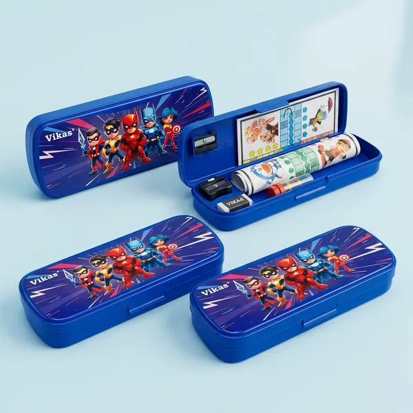 Vikas_Maxo_Blue_Pencil_Box_With_Ludo_Game_Big_Size_Hard_Case_School_Box_Sharpener_Eraser_Included_Kids_Stationery_Box_Durable_Plastic_Pencil_Case_Geometry_Box_Study_Organizer_Trendy_Design_-_Pack_of_4