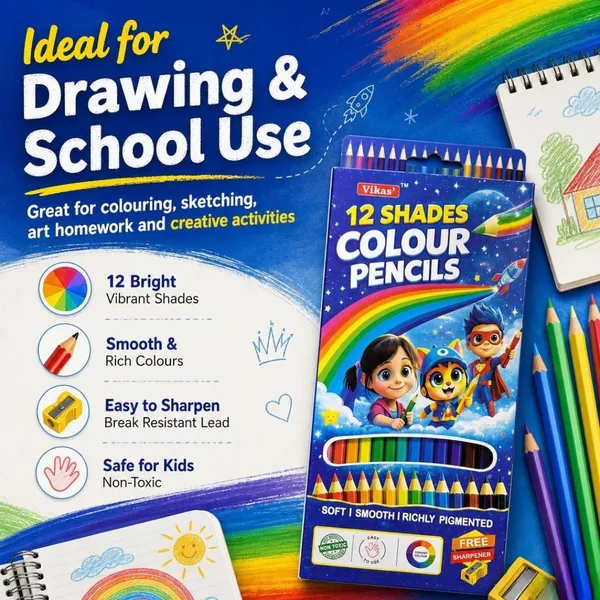 Vikas_Premium_12_Shades_Colour_Pencils_–_Non-Toxic_Art_&_Craft_Pencils_for_Kids,_School_&_Hobby_Artists