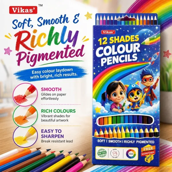 Vikas_Premium_12_Shades_Colour_Pencils_–_Non-Toxic_Art_&_Craft_Pencils_for_Kids,_School_&_Hobby_Artists