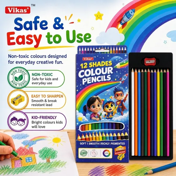 Vikas_Premium_12_Shades_Colour_Pencils_–_Non-Toxic_Art_&_Craft_Pencils_for_Kids,_School_&_Hobby_Artists