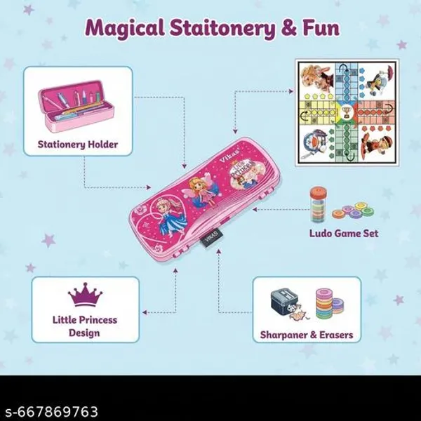 Vikas_Maxo_Pink_Ludo_Game_Pencil_Box_For_Girls_Unbreakable_Kids_Stationery_Box_Big_Storage_Pencil_Case_With_Organizer_Cute_Cartoon_Study_Box_For_School_Tuition_Student_Stationery_Storage_Box_For_Kids_Girls_Children_-_Pack_of_4