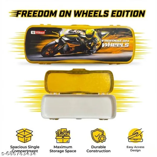 Vikas_Ultra_Yellow_Freedom_Of_The_Wheel_Pencil_Box_Unbreakable_Kids_Stationery_Storage_Case_School_Supplies_Organizer_-_Pack_of_5