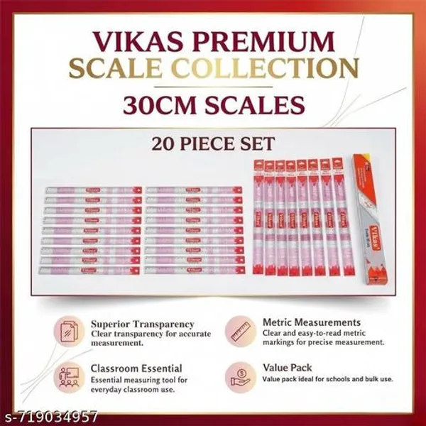 Vikas_30_Cm_Scale_Ruler_Set_Of_20_Transparent_Plastic_Measuring_Scale_Metric_Ruler_For_School_Students_Geometry_Scale_For_Class_Exam_College_Classroom_Office_Stationery_-_Pack_of_2