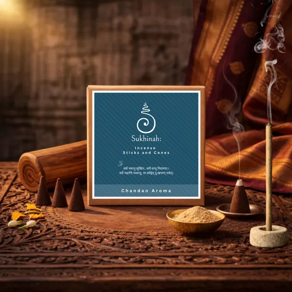 Sukhinah:_Premium_Chandan_Aroma_Incense_Sticks_And_Cones_Pack_Of_2.(Charcoal-Free,_Low_Smoke_Bambooless)