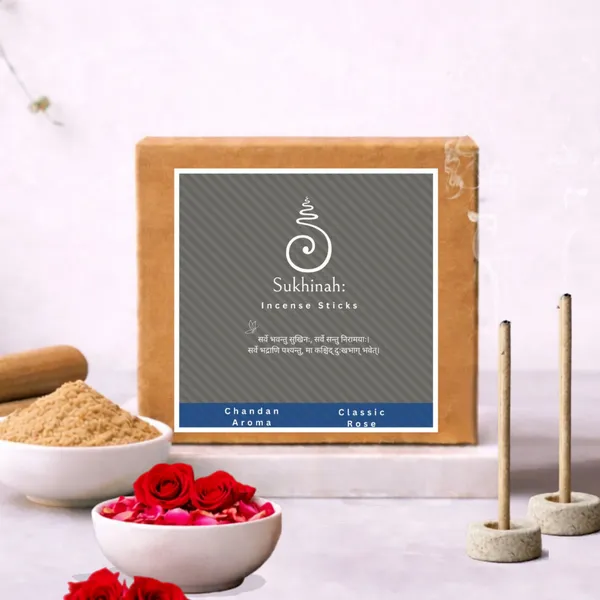 Sukhinah:_Premium_Rose_and_Chandan__Incense_Sticks_Pack_Of_2._(Charcoal-Free,_Low_Smoke_Bambooless)