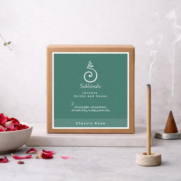 Sukhinah:_Rose_and_Chandan__Incense_Sticks_and_Cones_Pack_Of_4._(Charcoal-Free,_Low_Smoke,__Bambooless_)