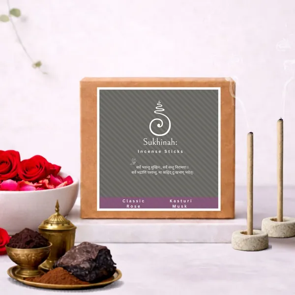 Sukhinah:_Premium_Classic_Rose_And_Kasturi_Musk_Incense_Sticks_Pack_Of_2._(Charcoal-Free,_Low_Smoke_Bambooless)