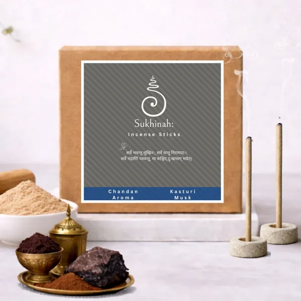 Sukhinah:_Kasturi_and_Chandan__Incense_Sticks_Pack_Of_2._(Charcoal-Free,_Low_Smoke_Bambooless)