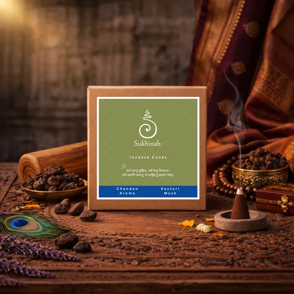 Sukhinah:_Kasturi,_Rose_and_Chandan__Incense_Cones_Pack_Of_3._(Charcoal-Free,_Low_Smoke)