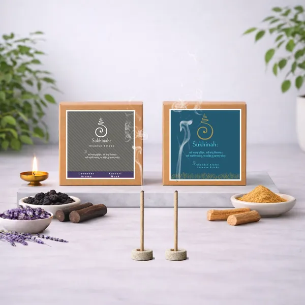 Sukhinah:_Lavender,_Kasturi_and_Chandan__Incense_Sticks_Pack_Of_3._(Charcoal-Free,_Low_Smoke_Bambooless)