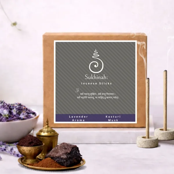 Sukhinah:_Lavender_and__Kasturi(Musk)_Charcoal-Free,_Low_Smoke,_Bamboo_less_Incense_Sticks_Pack_Of_2.