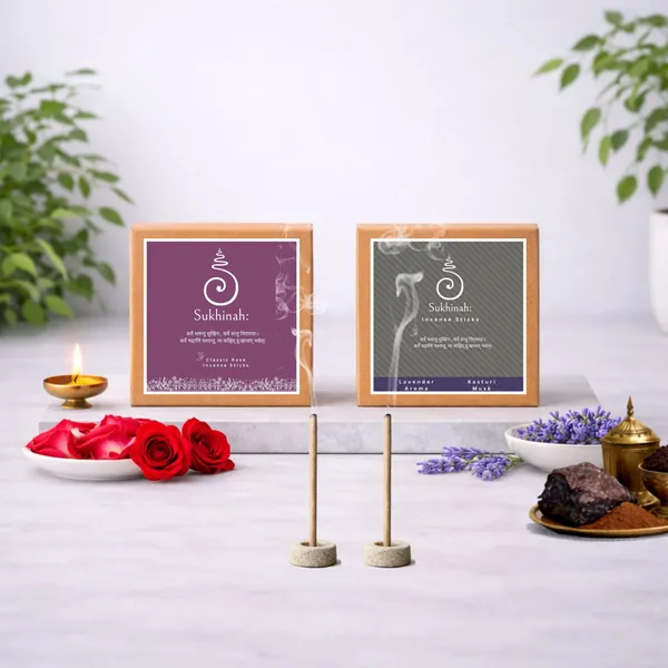 Sukhinah:_Lavender,_Rose_and_Kasturi__Charcoal-Free,_Low_Smoke,_Bambooless_Incense_Sticks_Pack_Of_3.