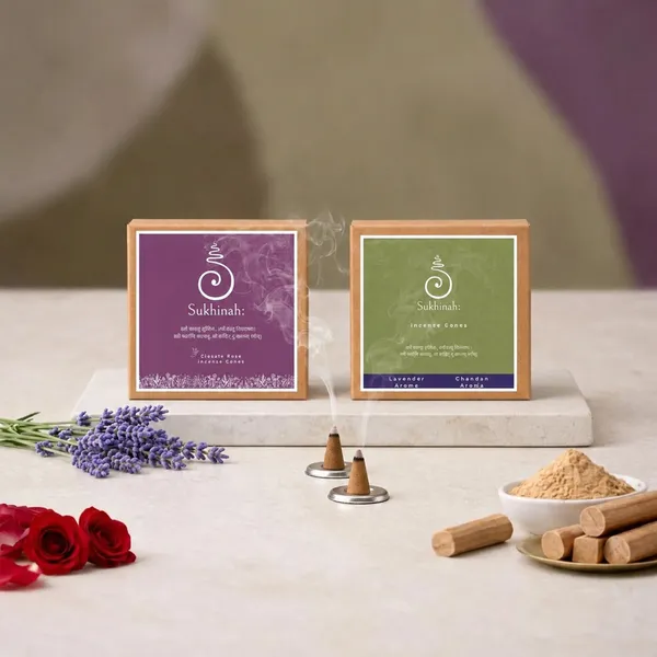 Sukhinah:_Lavender,_Rose_and_Chandan__Incense_Cones_Pack_Of_3._(Charcoal-Free,_Low_Smoke)