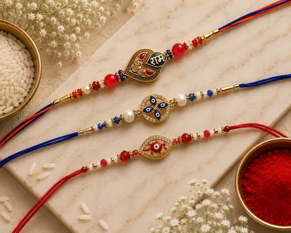The_red_n_blue_collection_�_Premium,_hand_made_rakhi_set_of_3_,_roli_chawal_and_a_set_of_2_som